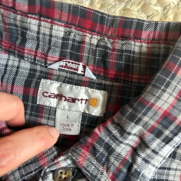 Carhartt men’s relaxed fit L plaid flannel long sleeve button down top shirt - Picture 5 of 7